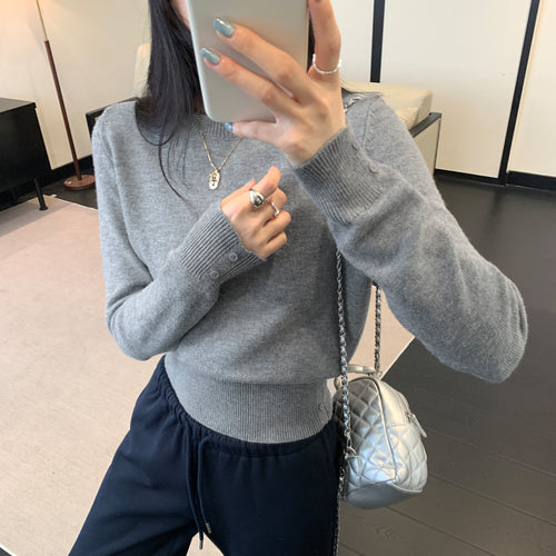 Soft Pink Round Neck Knit Top for Women, Fitted Slim Fit, Short Length Innerwear Sweater